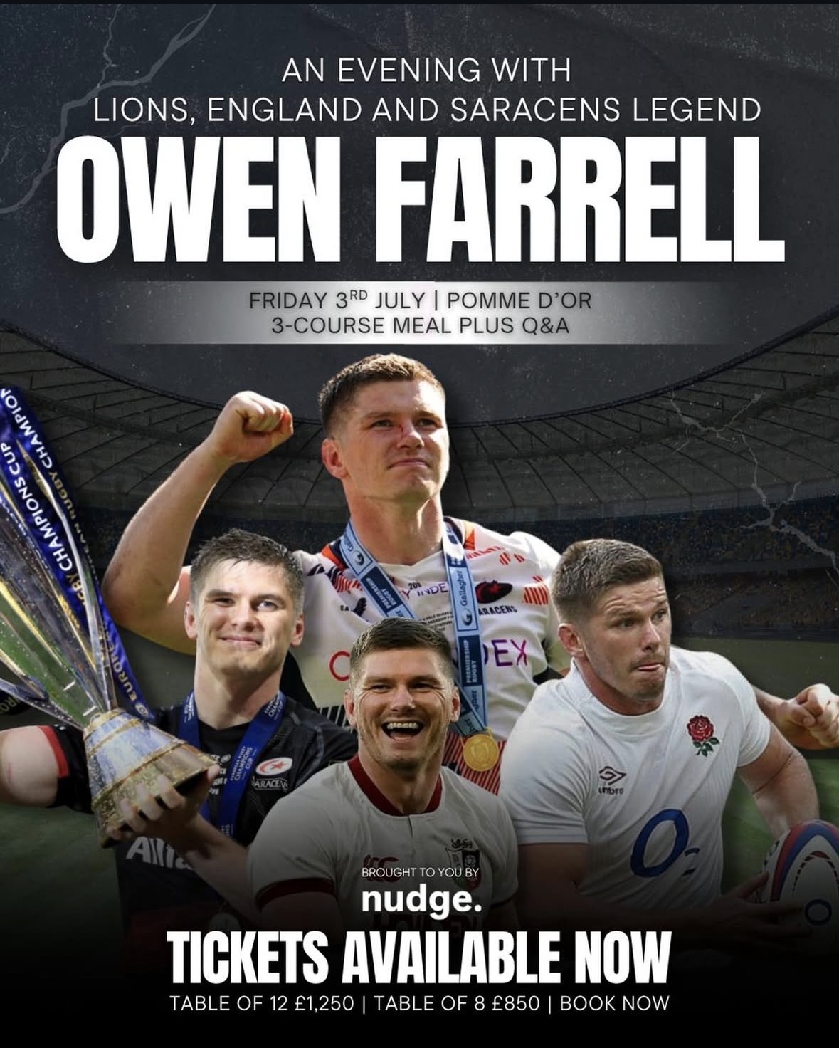 An Evening with Owen Farrell — Friday 3rd July, Pomme d'Or.