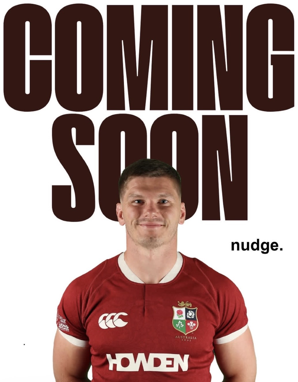 Owen Farrell coming soon teaser poster for nudge.